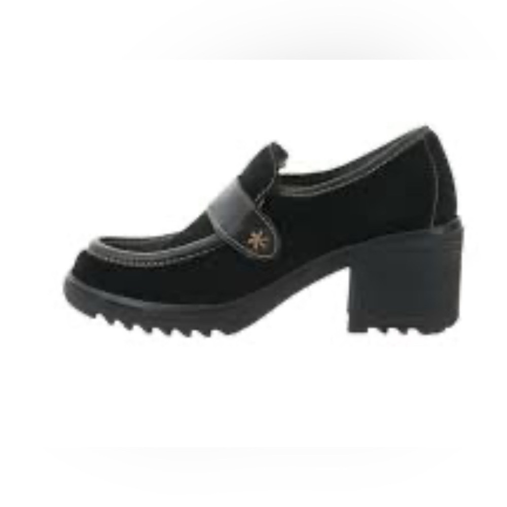 Fly London Black Chunky Heel Loafers Suede Size 39 EU